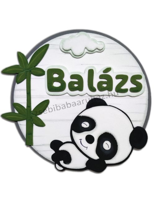 Névtábla falidekoráció Balázs névvel - Panda- szürke-olívazöld - KIFUTÓ