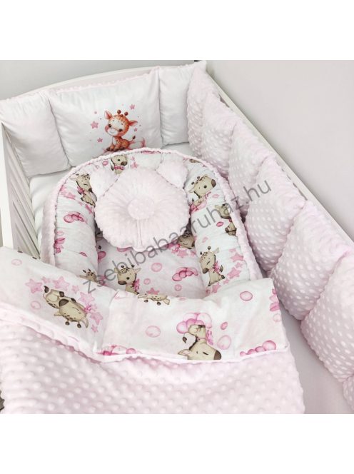 Deluxe Baby babaágynemű garnitúra Extra párnás rácsvédővel - Dreamland Collection - rózsaszín bébi zsiráf