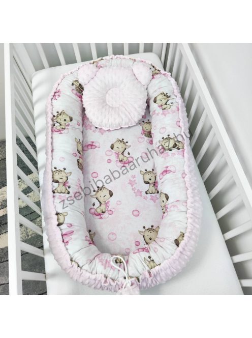 Deluxe Baby babaágynemű garnitúra Extra párnás rácsvédővel - Dreamland Collection - rózsaszín bébi zsiráf