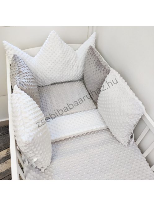 Deluxe Baby babaágynemű garnitúra koronapárnás rácsvédővel - fehér - szürke - grafit