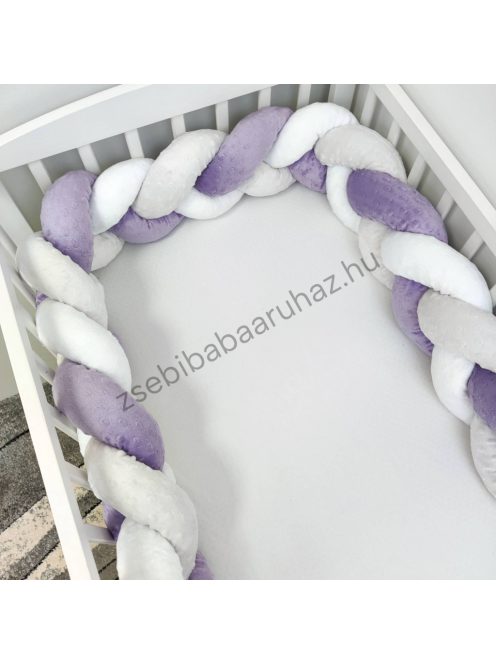 Fonott rácsvédő 60*120-as kiságy feléig érő - Minky tricolor (orgona - szürke - fehér)