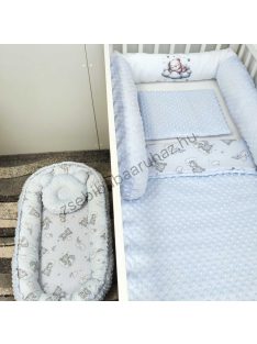   Babaágynemű - 5 részes Hengerpárnás - világoskék - felhőn alvó macikák