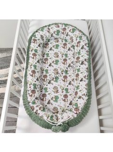   Deluxe Baby többfunkciós babafészek - Minky sötét zsályazöld - bébi dínók