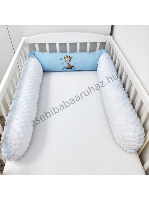 Deluxe Baby babaágynemű garnitúra hengerpárnás rácsvédővel - világoskék bébi zsiráf