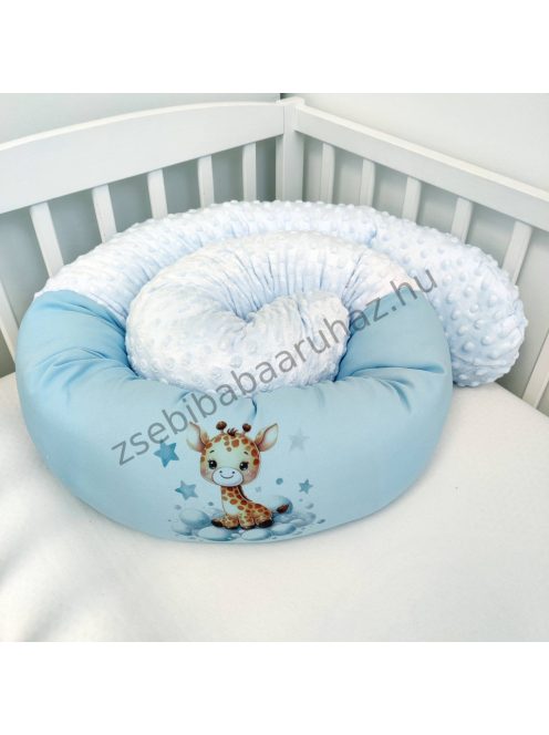 Deluxe Baby babaágynemű garnitúra hengerpárnás rácsvédővel - világoskék bébi zsiráf