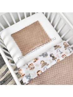   Deluxe Baby 3 részes babaágynemű garnitúra - takaró + párna + fonott rácsvédő - Cappuccino - szafari kölykök