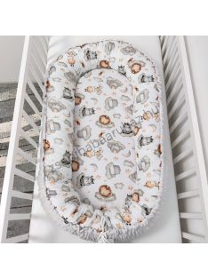   Deluxe Baby többfunkciós babafészek macipárnával - Minky szürke - vidám szafari