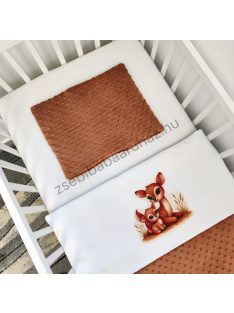   Deluxe Baby 3 részes babaágynemű garnitúra - takaró + párna + fonott rácsvédő - terrakotta - őzikék