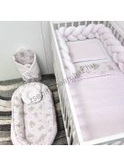 Deluxe Baby babaágynemű garnitúra babafészekkel - 6 részes - Világos rózsaszín - felhőn alvó macikák