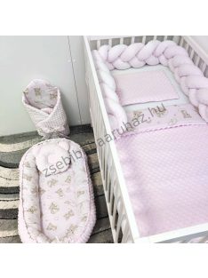   Deluxe Baby babaágynemű garnitúra babafészekkel - 6 részes - rózsaszín - felhőn alvó macikák