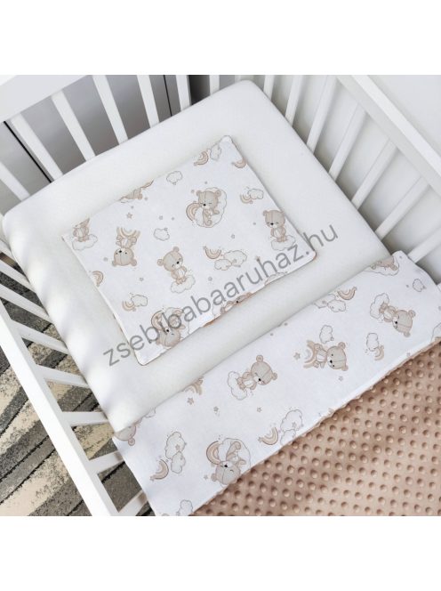Deluxe Baby babaágynemű garnitúra babafészekkel, hengerpárnás rácsvédővel - cappuccino alvó maci