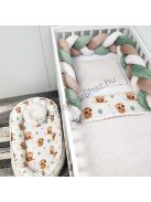 Deluxe Baby babaágynemű garnitúra babafészekkel - 5 részes - mogyoró - vidám baglyocskák