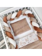 Deluxe Baby 3 részes babaágynemű garnitúra - takaró + párna + fonott rácsvédő - cappuccino - bébi erdei állatok