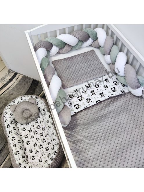 Deluxe Baby babaágynemű garnitúra babafészekkel - 5 részes - grafitszürke - pandák II.