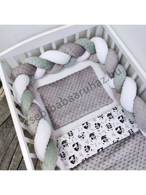 Deluxe Baby babaágynemű garnitúra babafészekkel - 5 részes - grafitszürke - pandák II.