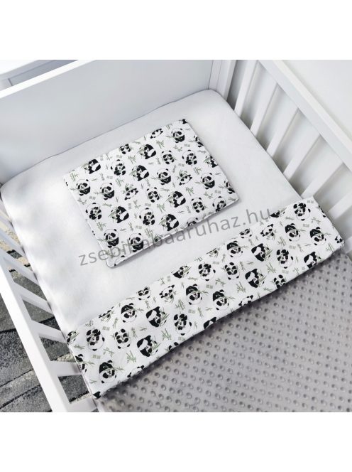 Deluxe Baby babaágynemű garnitúra babafészekkel - 5 részes - grafitszürke - pandák II.