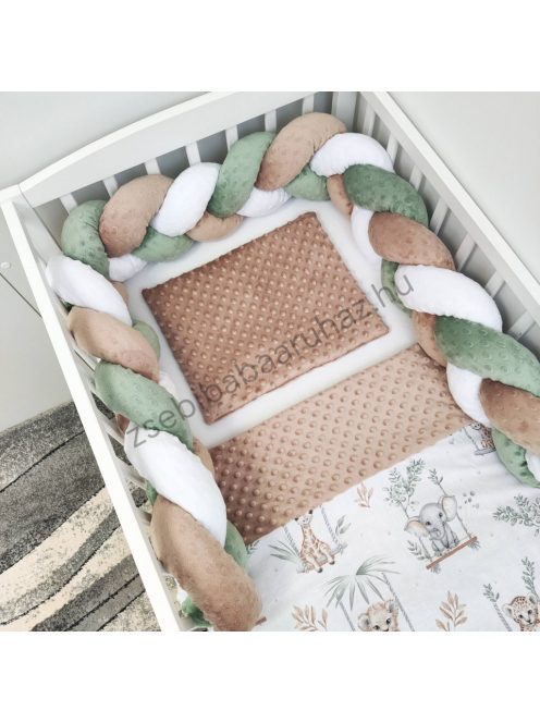Deluxe Baby 3 részes babaágynemű garnitúra - takaró + párna + fonott rácsvédő - cappuccino - szavanna kölykök