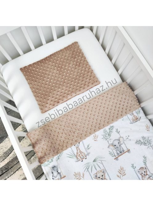 Deluxe Baby 3 részes babaágynemű garnitúra - takaró + párna + fonott rácsvédő - cappuccino - szavanna kölykök