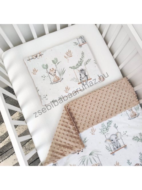 Deluxe Baby 3 részes babaágynemű garnitúra - takaró + párna + fonott rácsvédő - cappuccino - szavanna kölykök