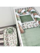 Deluxe Baby babaágynemű garnitúra babafészekkel - 5 részes - sötét zsályazöld - bébi dínók I.