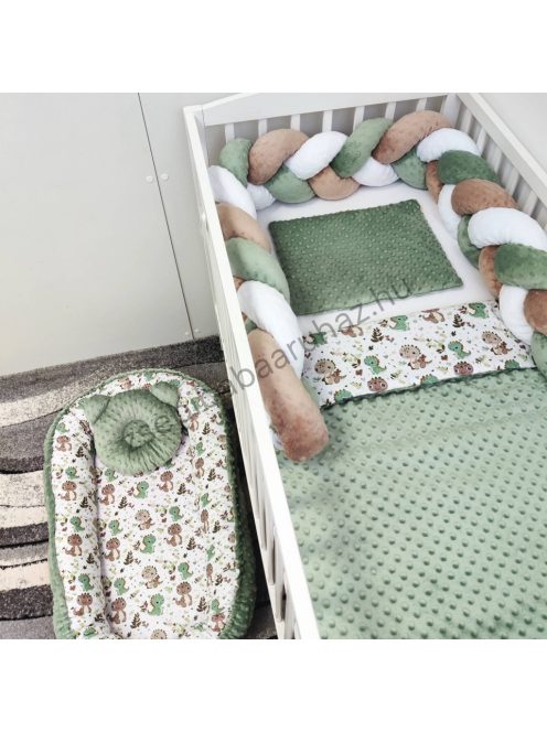 Deluxe Baby babaágynemű garnitúra babafészekkel - 5 részes - sötét zsályazöld - bébi dínók I.