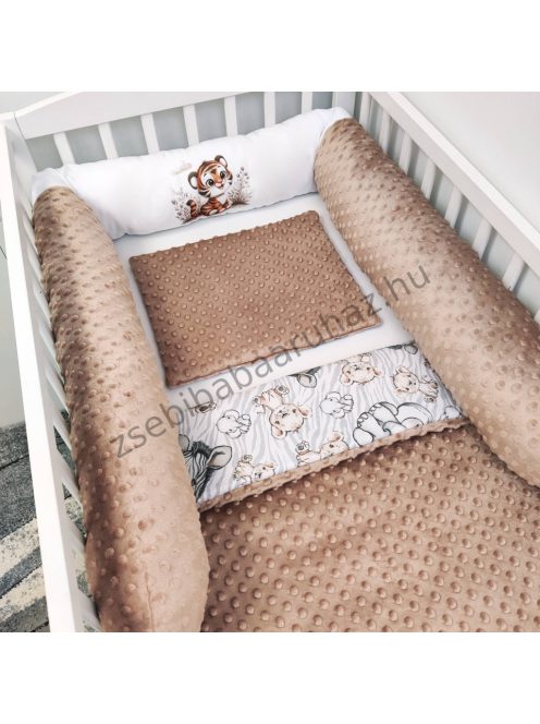 Deluxe Baby babaágynemű garnitúra hengerpárnás rácsvédővel - cappuccino - bébi szafari - tigris