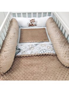   Deluxe Baby babaágynemű garnitúra hengerpárnás rácsvédővel - cappuccino - bébi szafari - tigris