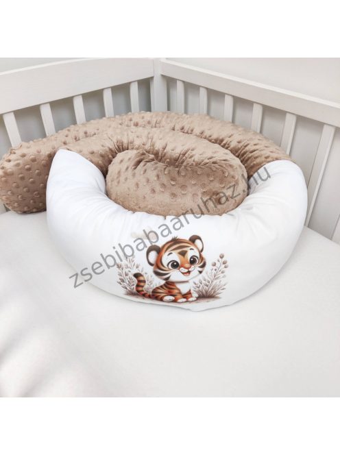 Deluxe Baby babaágynemű garnitúra hengerpárnás rácsvédővel - cappuccino - bébi szafari - tigris