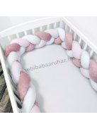 Deluxe Baby 3 részes babaágynemű garnitúra - takaró + párna + fonott rácsvédő - világos rózsaszín - szívecskés nyuszi