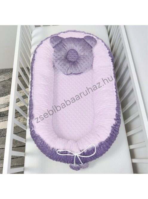 Deluxe Baby többfunkciós babafészek macipárnával - Minky orgona - világos rózsaszín