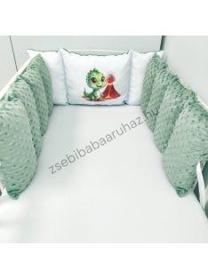 Rácsvédő - Extra párnás - zsályazöld dínó kölyök