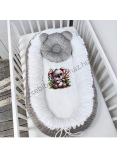   Deluxe Baby többfunkciós babafészek macipárnával, fekvőbetéttel - Minky grafitszürke-fehér - koala