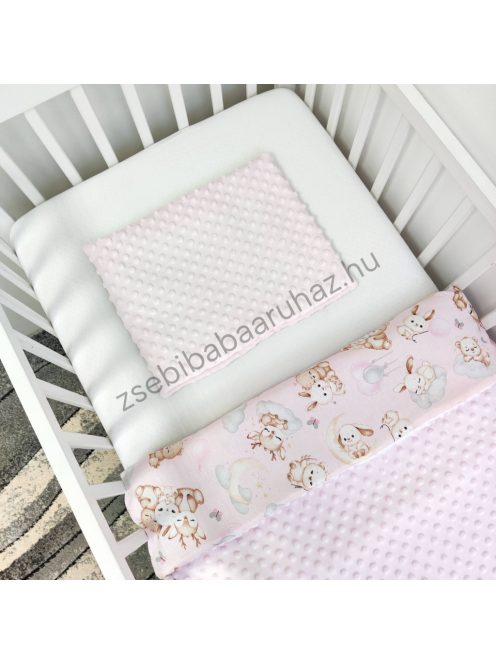 Deluxe Baby babaágynemű garnitúra babafészekkel - 5 részes - világos rózsaszín - rózsaszín bébi erdei állatok