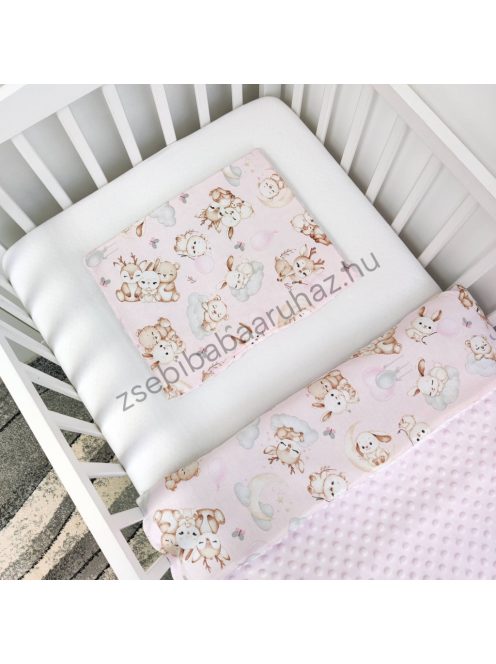 Deluxe Baby babaágynemű garnitúra babafészekkel - 5 részes - világos rózsaszín - rózsaszín bébi erdei állatok