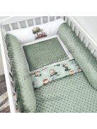 Deluxe Baby babaágynemű garnitúra hengerpárnás rácsvédővel - sötét zsályazöld - szafari kölykök