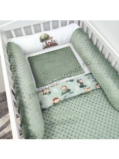   Deluxe Baby babaágynemű garnitúra hengerpárnás rácsvédővel - sötét zsályazöld - szafari kölykök