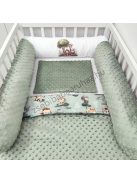 Deluxe Baby babaágynemű garnitúra hengerpárnás rácsvédővel - sötét zsályazöld - szafari kölykök