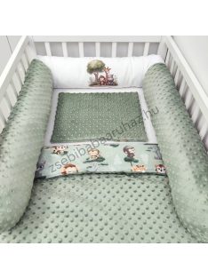   Deluxe Baby babaágynemű garnitúra hengerpárnás rácsvédővel - sötét zsályazöld - szafari kölykök