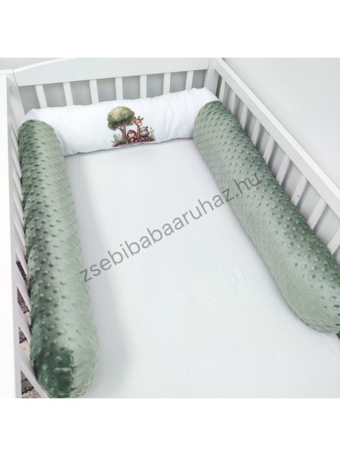 Deluxe Baby babaágynemű garnitúra hengerpárnás rácsvédővel - sötét zsályazöld - szafari kölykök