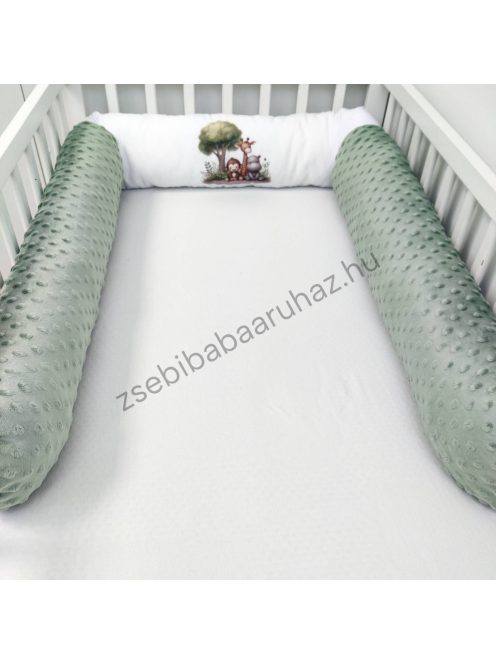 Deluxe Baby babaágynemű garnitúra hengerpárnás rácsvédővel - sötét zsályazöld - szafari kölykök