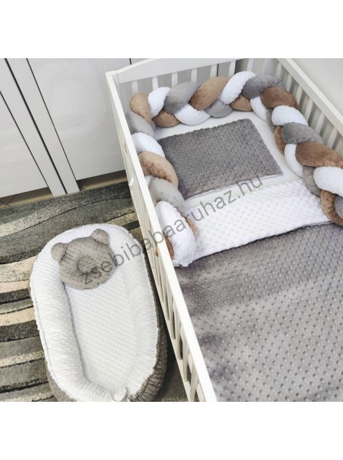 Deluxe Baby Minky babaágynemű garnitúra babafészekkel - 5 részes - grafit - fehér - cappuccino