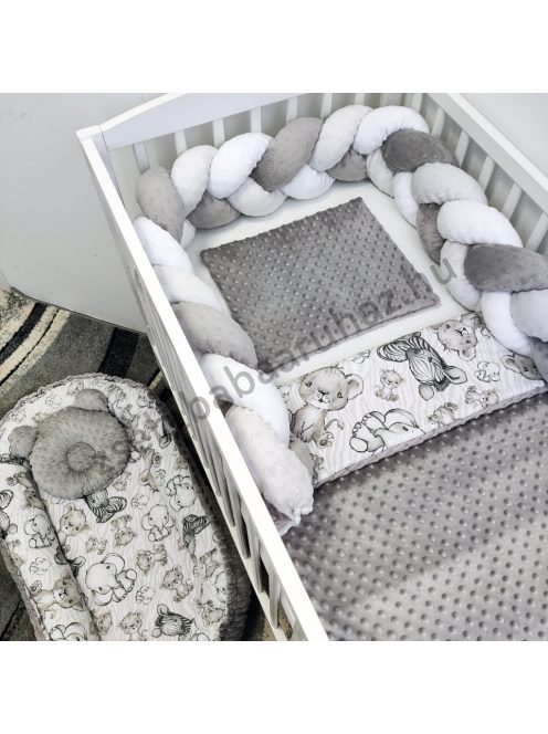 Deluxe Baby babaágynemű garnitúra babafészekkel - 5 részes - grafitszürke - bébi szafari I.
