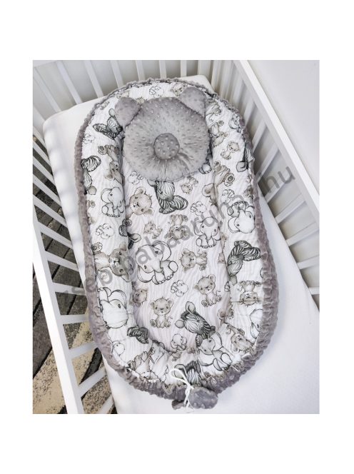 Deluxe Baby babaágynemű garnitúra babafészekkel - 5 részes - grafitszürke - bébi szafari I.
