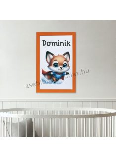   Babaszoba falikép dekoráció névvel - superhero fox, narancs
