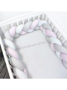 Deluxe Baby babaágynemű garnitúra babafészekkel, fonott rácsvédővel - 5 részes - Minky világos rózsaszín - unikornis szivárványon 
