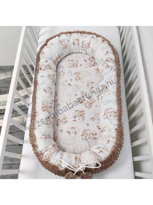 Deluxe Baby többfunkciós babafészek - Minky cappuccino - bébi erdei állatok