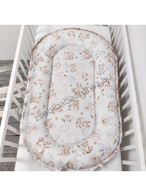 Deluxe Baby többfunkciós babafészek - Minky cappuccino - bébi erdei állatok