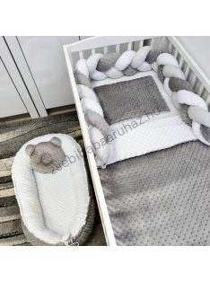   Deluxe Baby Minky babaágynemű garnitúra babafészekkel - 5 részes - grafit - fehér - szürke