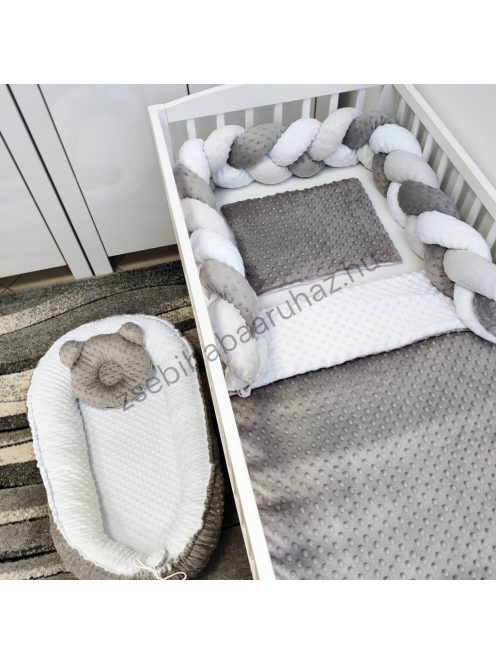 Deluxe Baby Minky babaágynemű garnitúra babafészekkel - 5 részes - grafit - fehér - szürke
