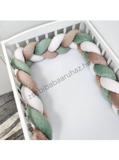   Fonott rácsvédő 70*140-es kiságyban körbeérő - Minky tricolor (cappuccino - sötét zsályazöld - mogyoró)